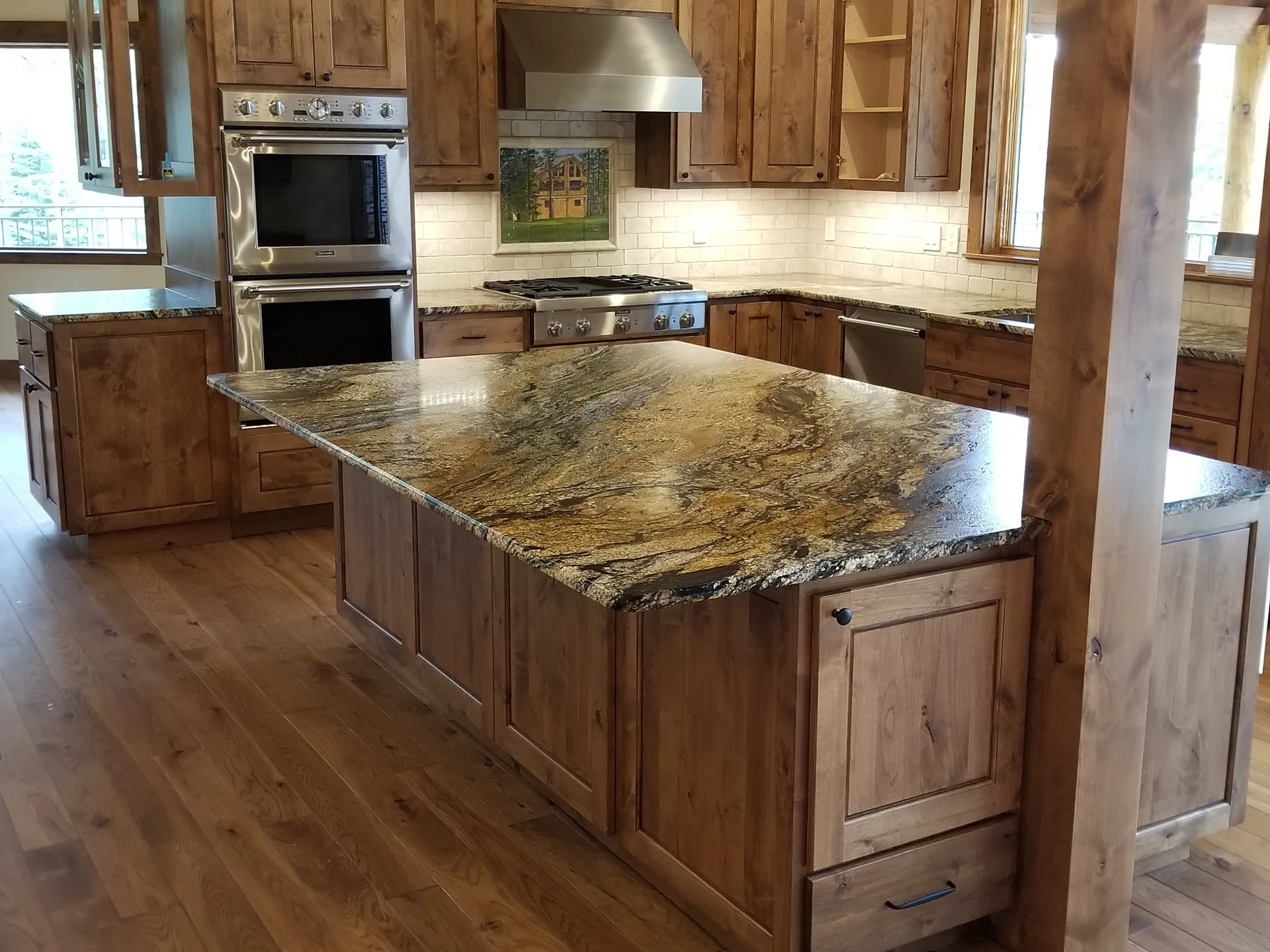 Exotic gold granite kitchen island