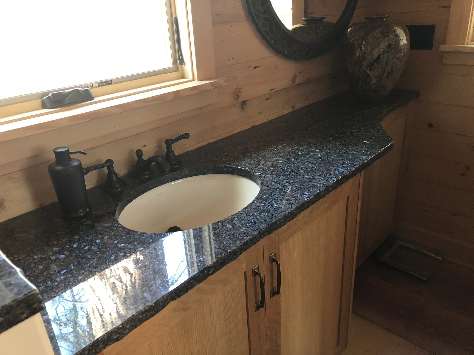 Blue Pearl granite bathroom counter detail