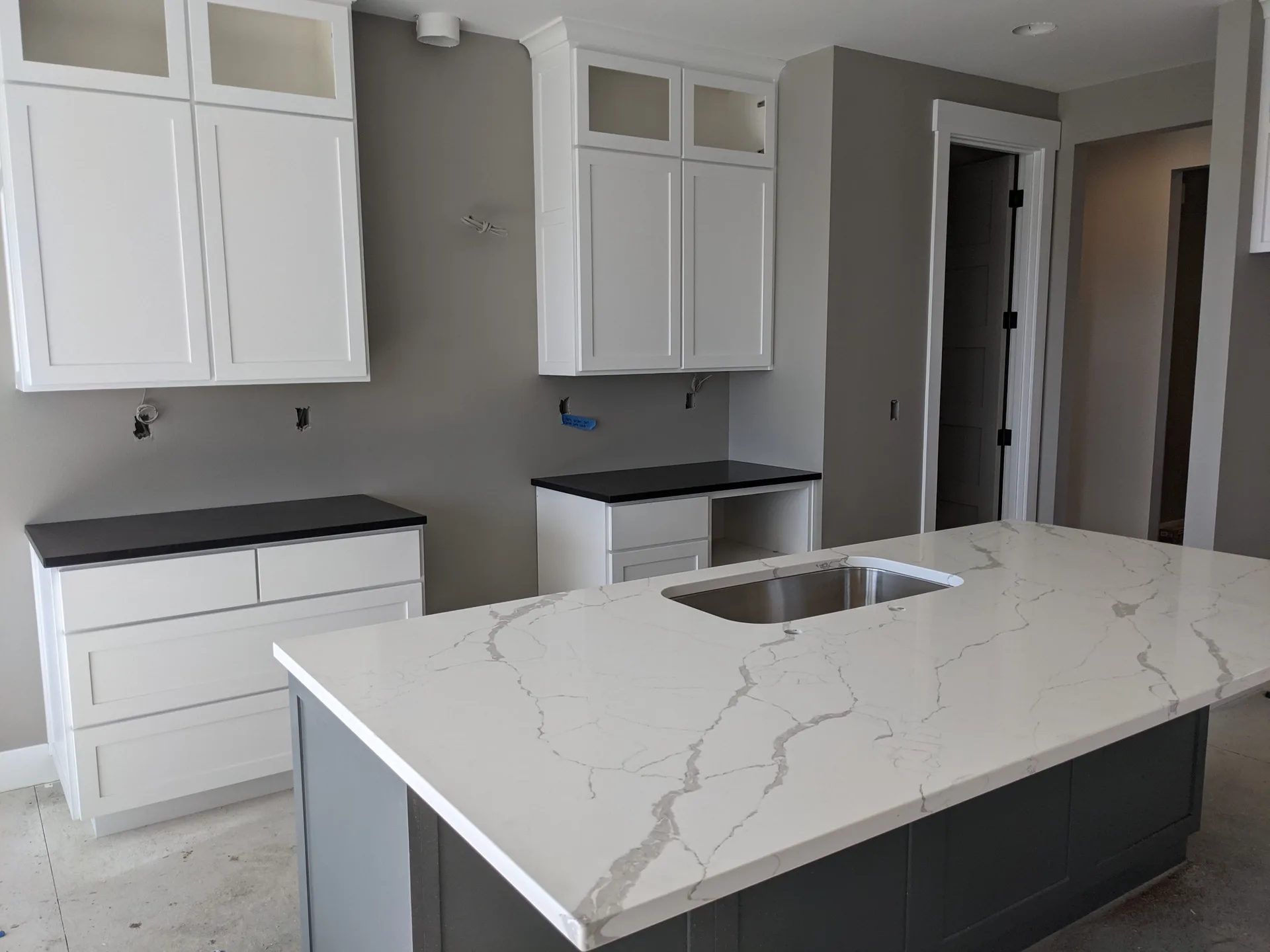 Calacatta-style quartz kitchen island